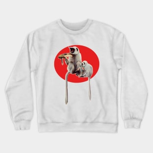 Parent monkey and child monkey with banana. Crewneck Sweatshirt